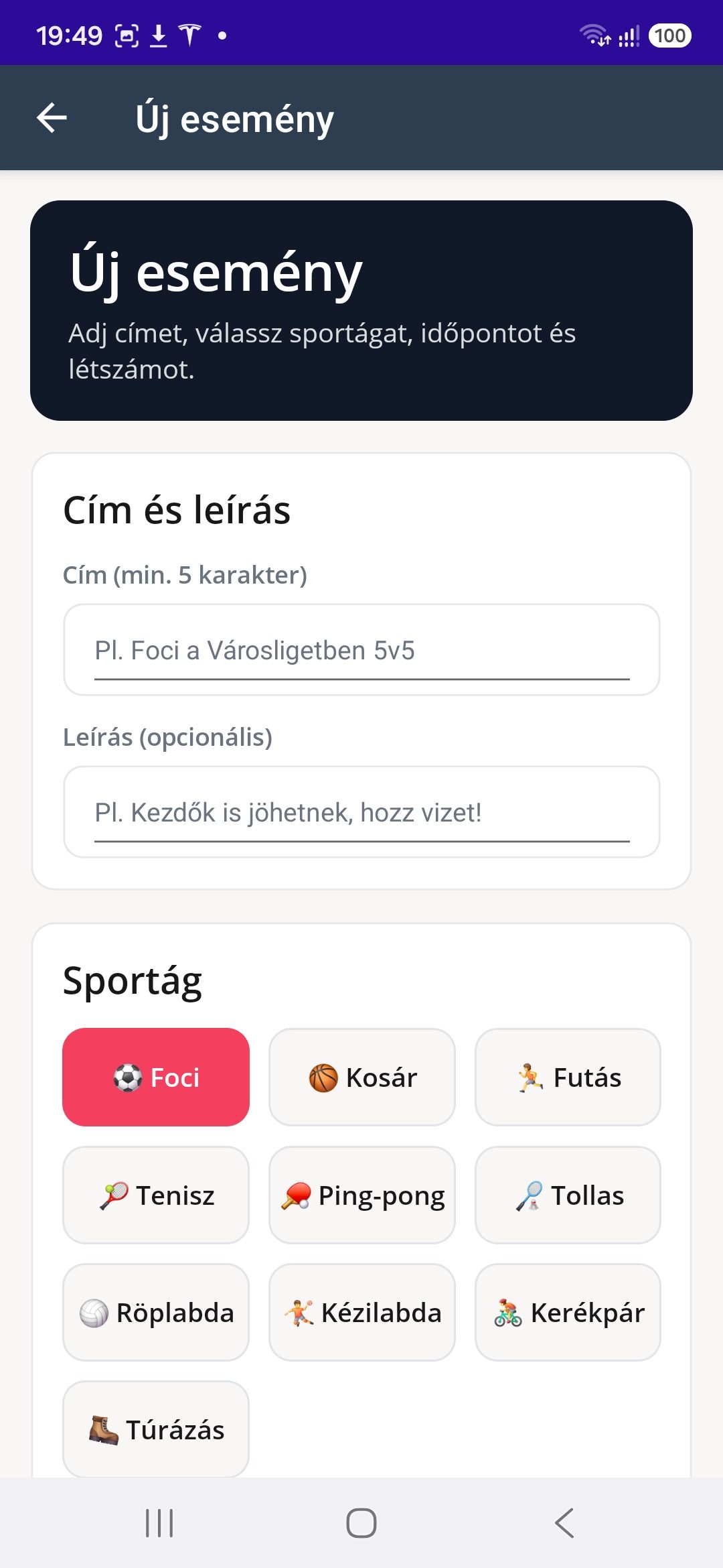 A SportMap alkalmazás a telefonon