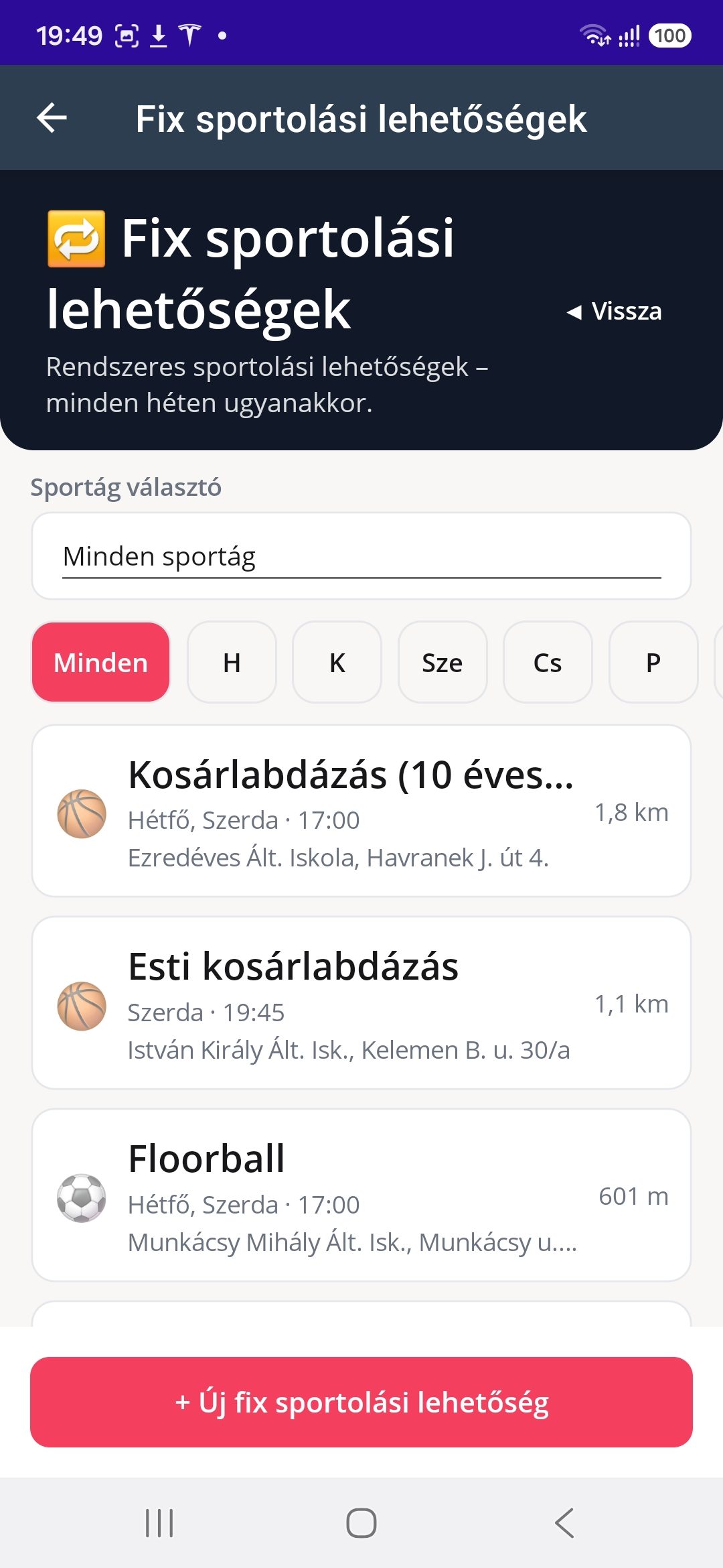 A SportMap alkalmazás a telefonon